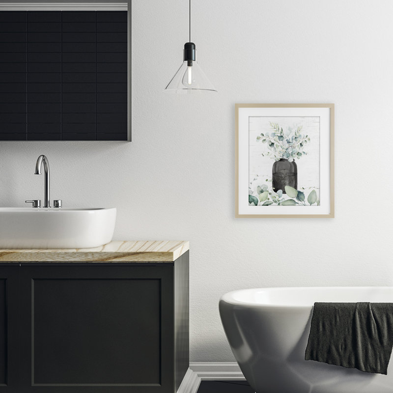 «Soap Jar & Eucalyptus», reproduction encadrée sous verre, lettrée et doublée, H 16 po x l 13 po, Cadre de récolte en pin