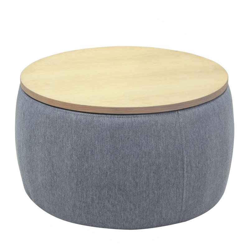 Round Storage Ottoman, 2 In 1 Function, Work As End Table And Ottoman, Dark Gray