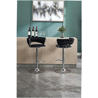 Ensemble de tabourets de bar 2 pièces, avec repose-pieds chromés et velours à hauteur ajustable avec tabouret de bar minimaliste chromé
