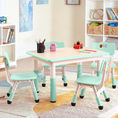 Ensemble de table pour enfants et 4 chaises - Bureau d'art pour tout-petits à hauteur réglable avec pieds antidérapants et bureau Graffiti