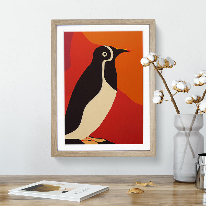 Penguin Abstract No.2 - Wall Art, 36cm H x 27cm W, Oak Framed Paper, White