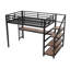 Lit mezzanine double en métal avec bureau, escalier de rangement, lumières DEL et ports USB, multifonctionnel, silencieux, noir-393112299