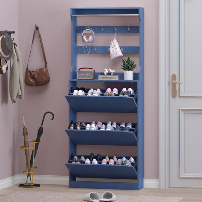 24 Pair Shoe Storage Cabinet 3 Flip Drawers, Adjustable Shelves & 9 Hooks - Space-Saving Entryway Organizer