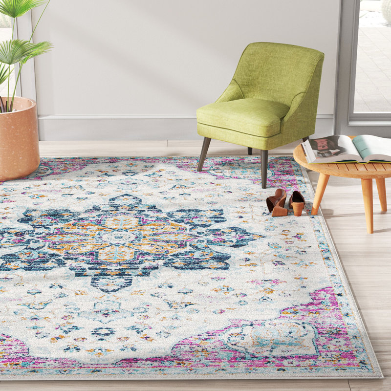 Tapis oriental ivoire / fuchsia Christa, Rectangle 6 pi x 9 pi