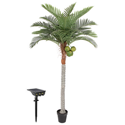 Artificial Coconut Palm Tree with 3 Coconuts (7'/8'), Faux Tropical Floor Plant with Optional LED Spotlight (Dual-Color/Multi-Color) for Indoor/Outdoor Decor