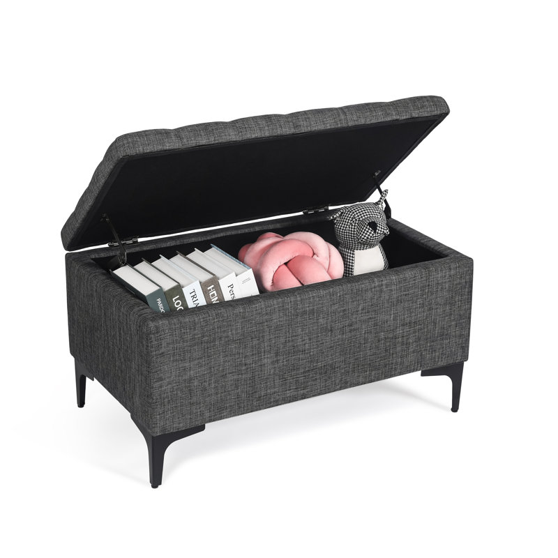 Azariya Upholstered Ottoman, Dark Gray Linen Blend