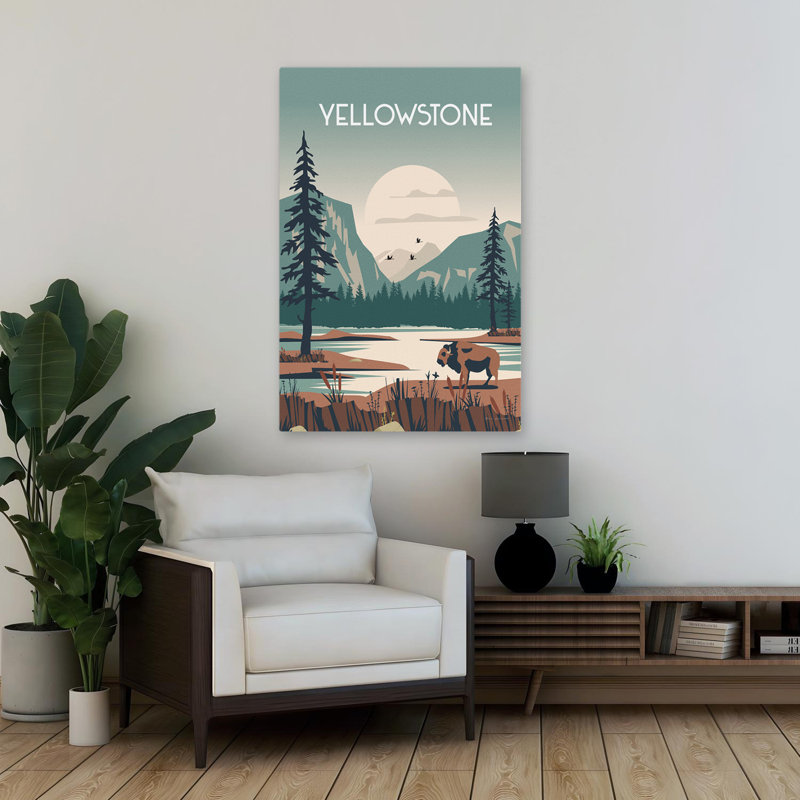 Yellowstone - Animals Bison Blue Brown Art, 36" H x 24" W