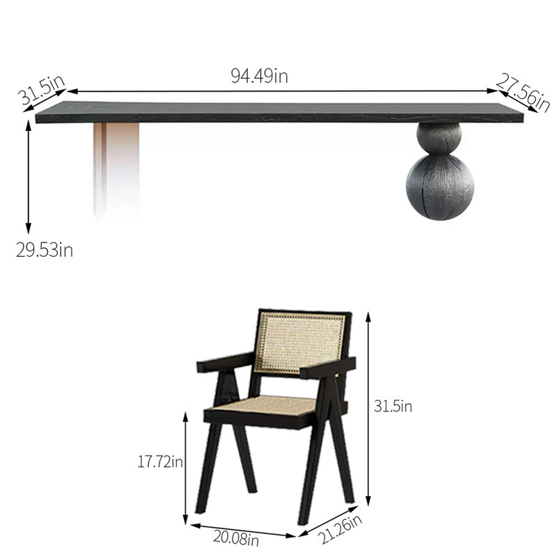 Ensemble de salle à manger rectangulaire, H 29,53 po x L 94,49 po x l 31,5 po