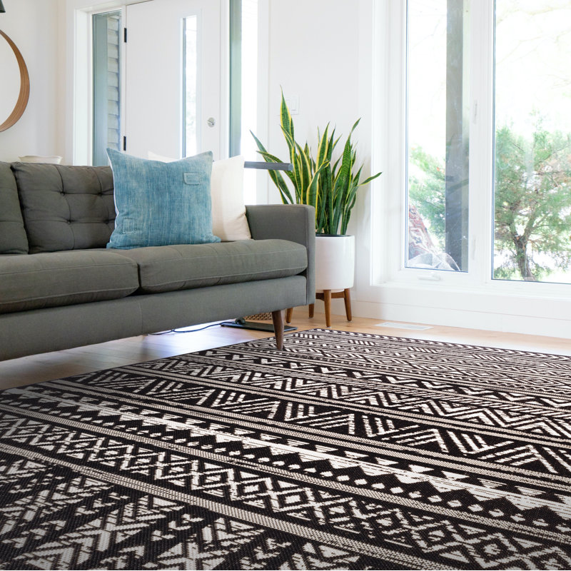 Tapis intérieur / extérieur noir Hendershot, Rectangulaire 3 pi x 5 pi