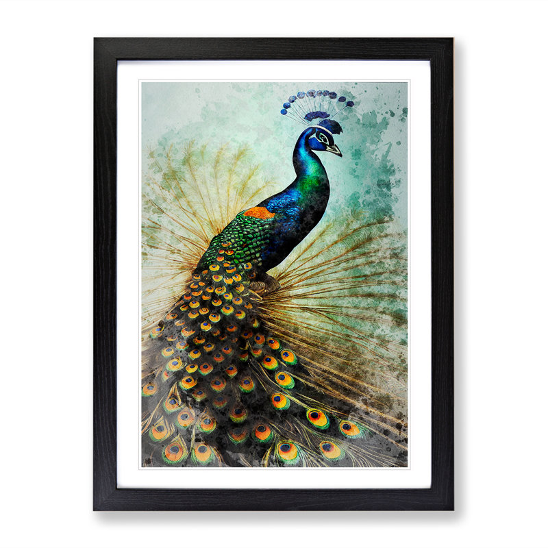 Peacock No.2 - Single Picture Frame Painting, Black Framed, 64cm H x 46cm W x 2cm D