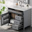 Meuble-lavabo 36 po avec lavabo, panneau de fibres à densité moyenne moderne et bois d'hévéa avec 3 tiroirs et tablette réglable-129445097