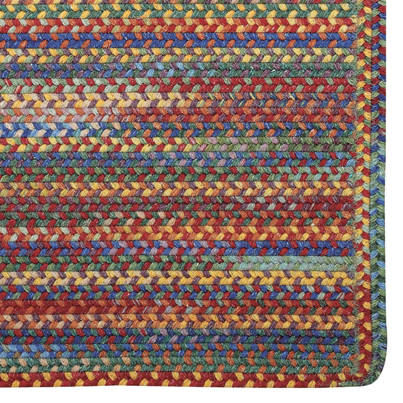 Tapis rose / bleu en laine tressée Phoebe, Rectangle cousu en croix 5 pi x 8 pi