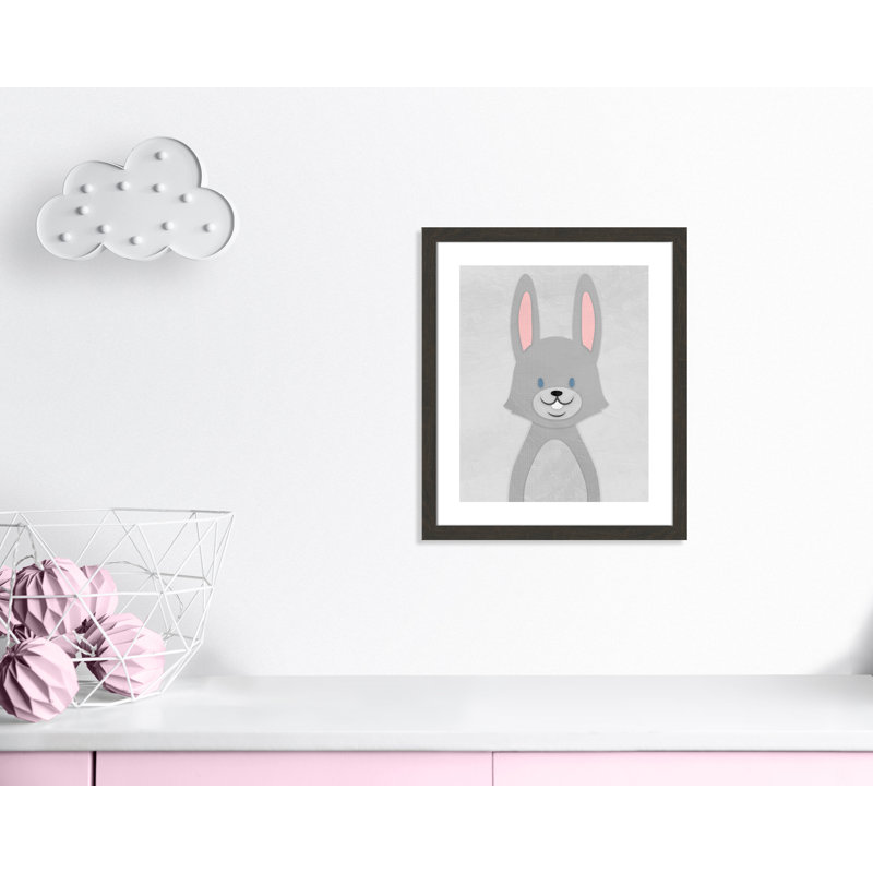 Art de lapin joyeux, H 24,5 po x l 20,5 po x P 0,6 po, Encadré plat à grain de bois noir