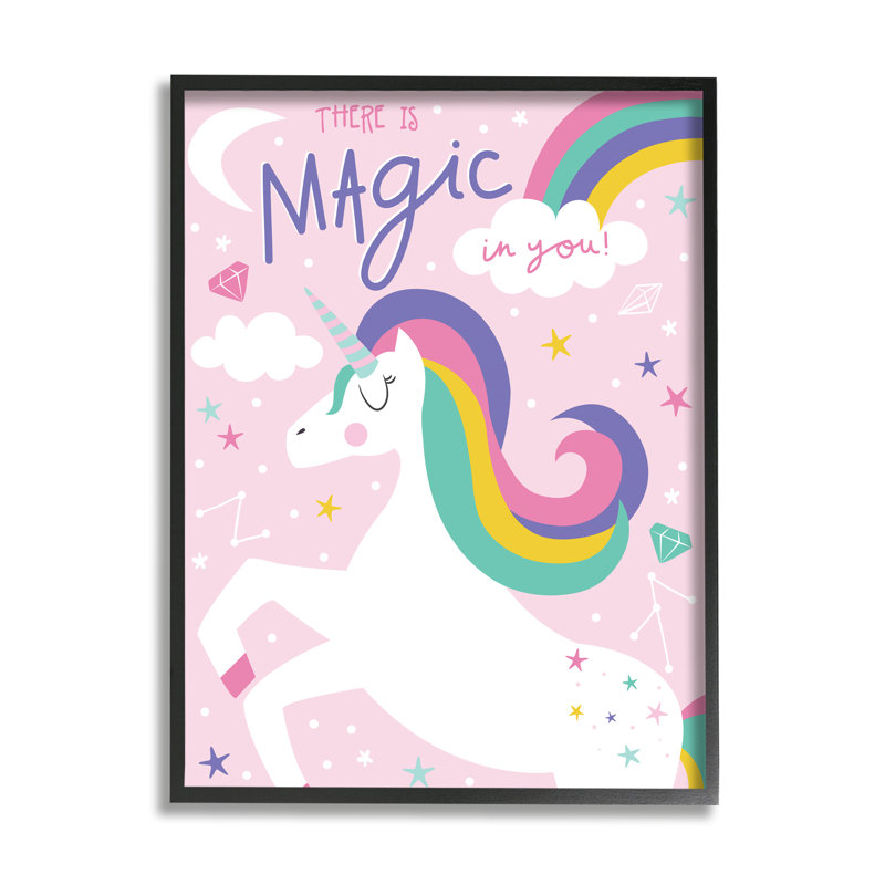 Il y a de la magie dans la phrase licorne arc-en-ciel rose, Giclée encadrée noir minuit, H 14 po x l 11 po