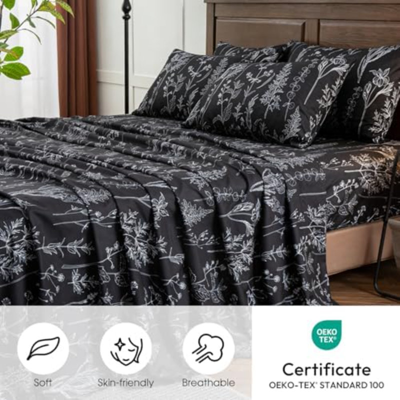 Ensemble de draps 6 pièces pour grand lit, Édredon de grande taille et 5 pièces supplément, Noir / abstrait