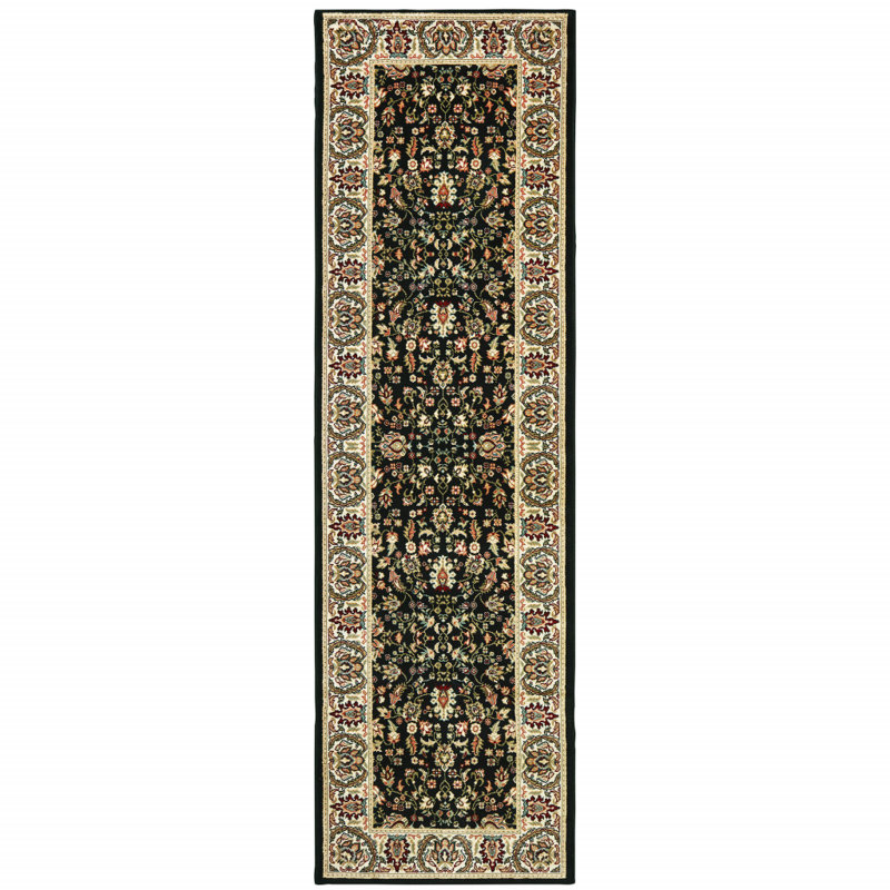 Tapis noir / ivoire Greenwich, Tapis de couloir 2 pi 3 po x 7 pi 6 po