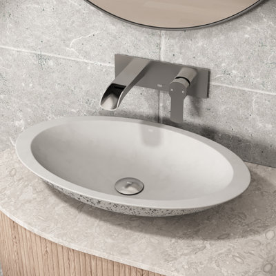 Lavabo de salle de bain vasque ovale fait à la main en béton gris cendré Cast Stone ™