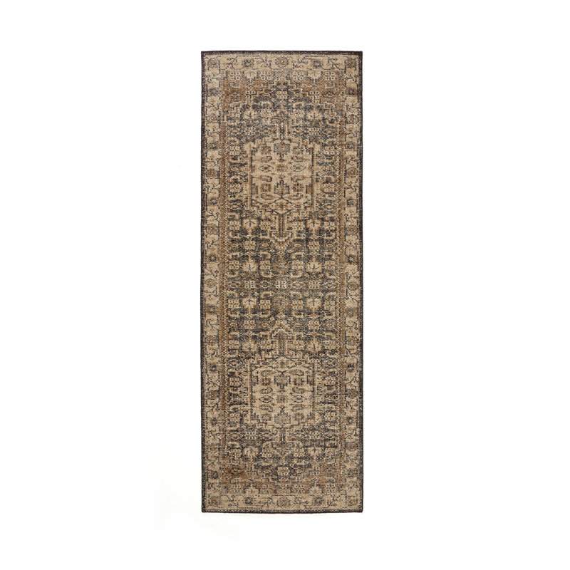 Hand-Knotted Area Rug in Brown, Runner 3' x 12'