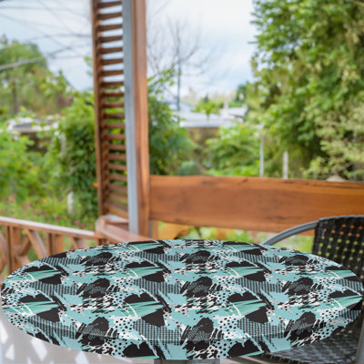 East Urban Home Abstract Fitted Round TableclPale Blue Aqua 77766