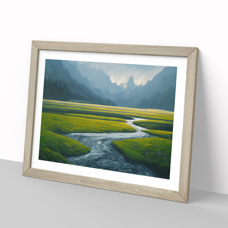 Forest River Path Vol.4 - Single Picture Frame Print, 46cm H x 64cm W x 2cm D, Oak Framed