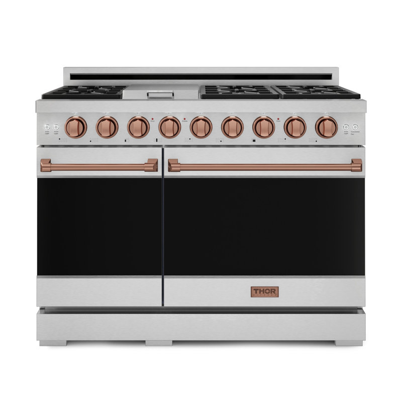 Gordon Ramsay by THOR Kitchen 48 Inch Professional Gas Range with Double Oven in Stainless Steel, Stainless Steel/Rose Gold