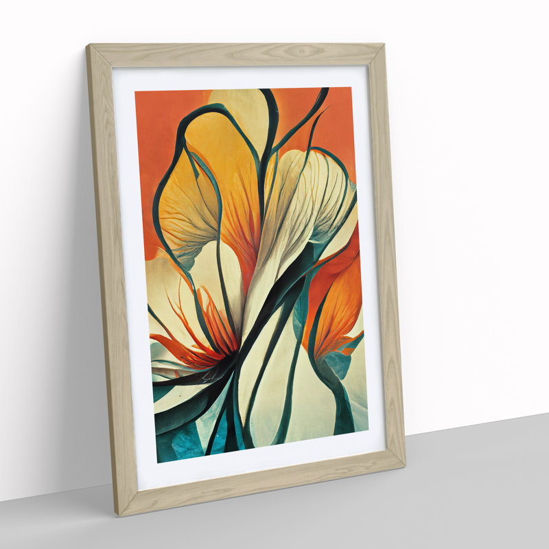 Flowers Abstract Art No.3 - Wall Art, 34cm H x 25cm W x 2cm D, Oak Framed