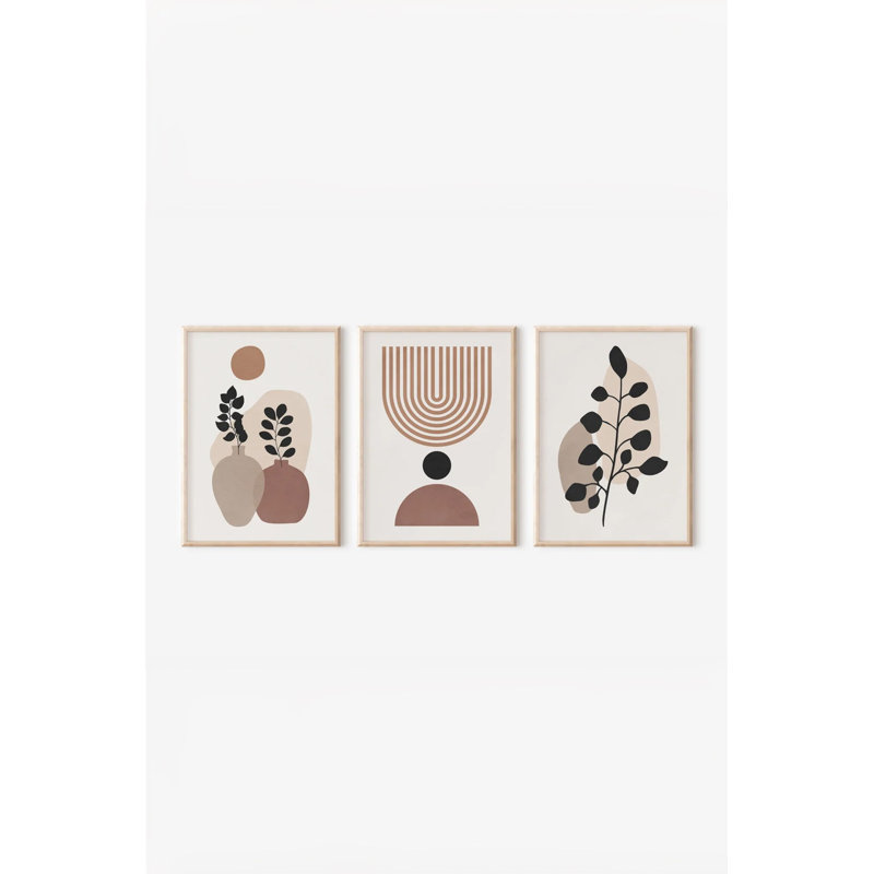 Ensemble de 3 peintures élégantes encadrées décoratives, 12,9 po x 18,9 po | Cadre 100% bois massif (épaisseur: 0,8 pouce), œuvre d'art 100% MDF | Impression numérique éclatante, parfaite pour la décoration de salon et de bureau