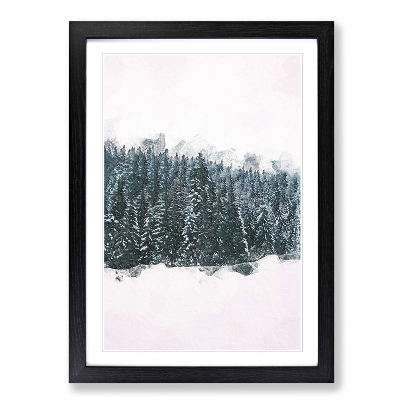 Fir Tree Forest in Winter in Abstract - Picture Frame Painting Print, 36cm H x 27cm W x 2cm D, Black Framed