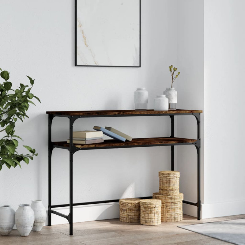 Console vidaXL Bois d'ingénierie, métal, H 29,5 po x l 39,4 po x P 14 po, Chêne fumé