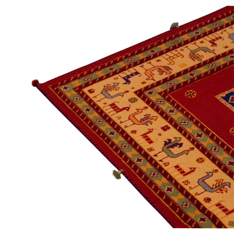 Tapis unique rouge / orange / bleu de 5 pi 6 po x 7 pi 10 po