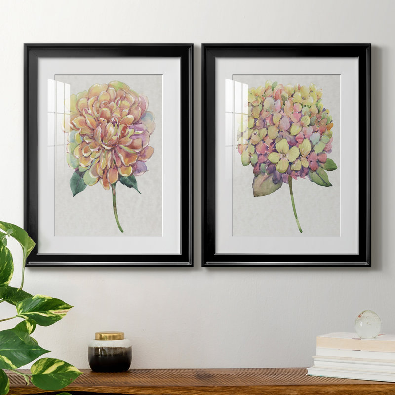 «Multicolor Floral I», reproduction encadrée de qualité supérieure, prête à être accrochée, Cadre noir