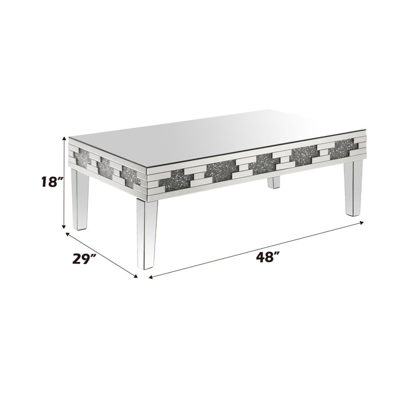 Table basse Noralie, miroir et faux diamants