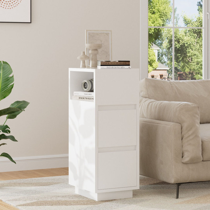 25cm W Solid Wood Bedside Table, White