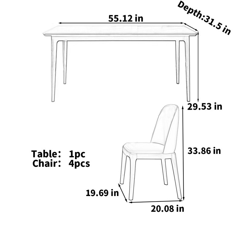 Table de salle à manger Minimalist, H 29,53 po x L 55,12 po x l 31,5 po