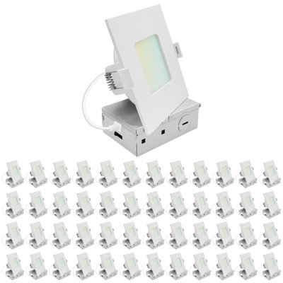 LUXRITE 4 Inch LED Square Recessed Light, ECO Backlit Mini Panel Light, 5CCT 2700K-5000K, 1000LM, 11W, 100°, Dimmable TRIAC 10%–100% ETL Rated 48 Pack