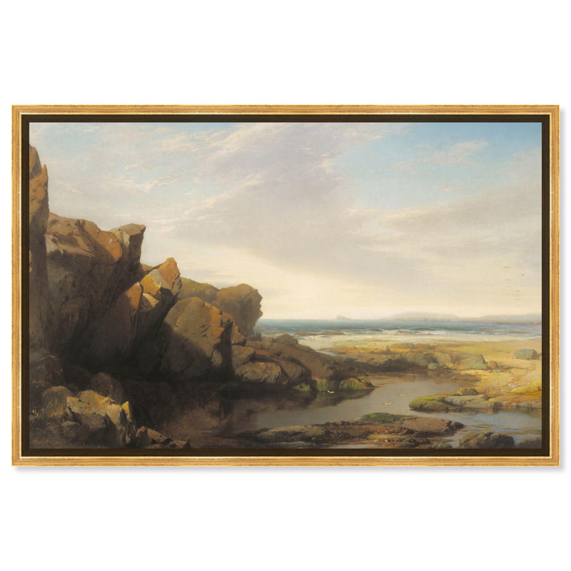 «Seaside Stillness», toile rustique par Art Remedy, H 31 po x l 46 po, Cadre blanc