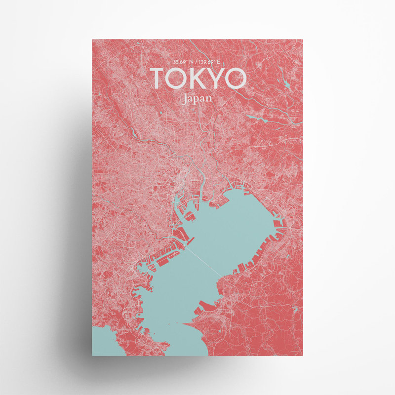 Tokyo City Map in Maritime 1 Piece Wall Art, 36cm H x 24cm W x 0.05cm D
