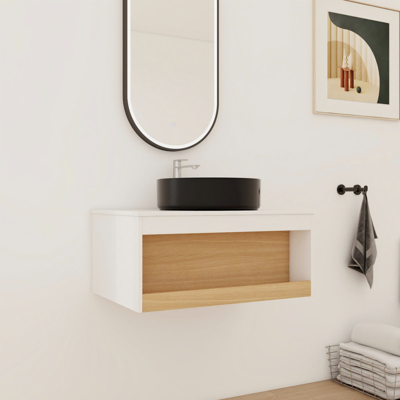 Meuble-lavabo flottant simple 30 po avec lavabo vasque en céramique, Matt Black, 30"