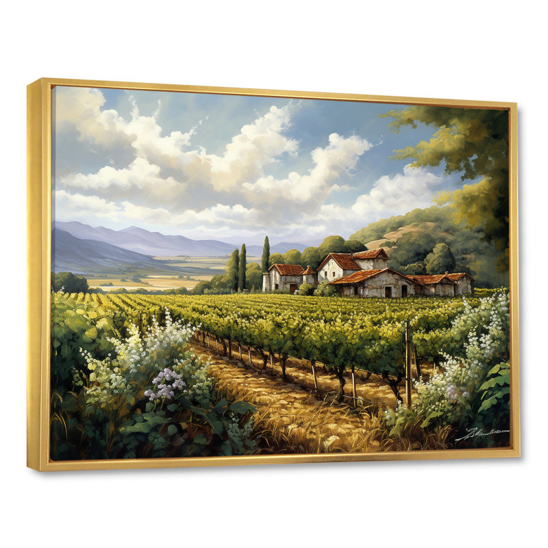Vineyard Charm Landscape I - Vineyard Wall Art, H 12 po x l 20 po x P 1 po, Cadre flottant doré