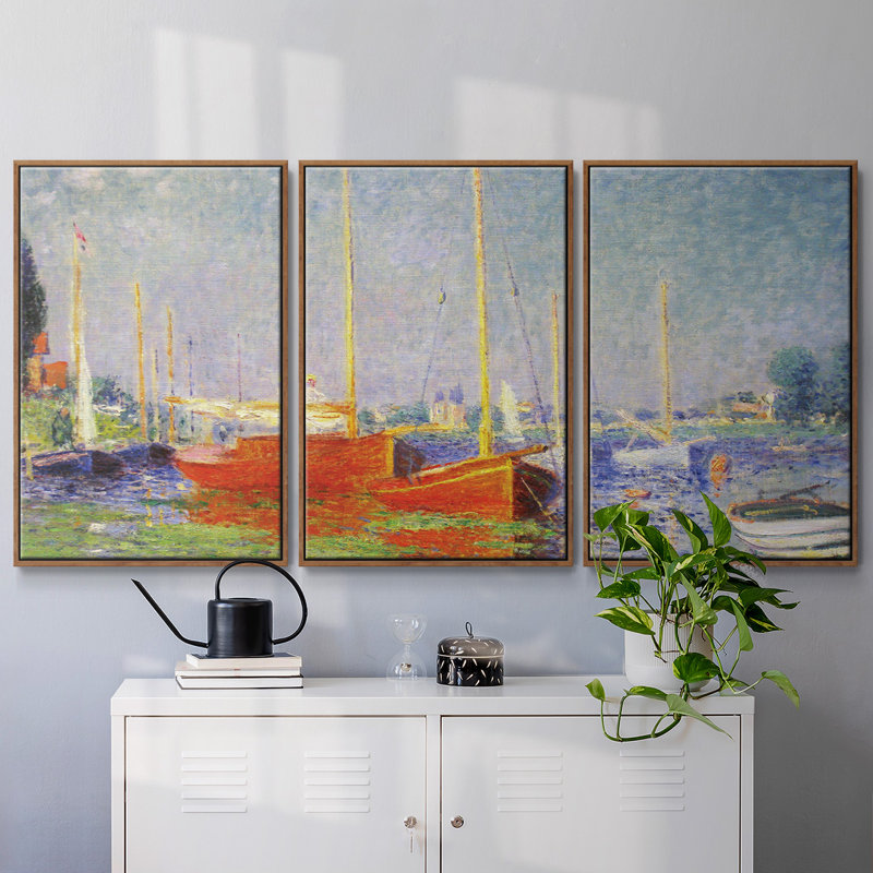 Monet, reproduction sur toile 3 pièces, Noyer, H 24 po x l 48 po x P 2 po