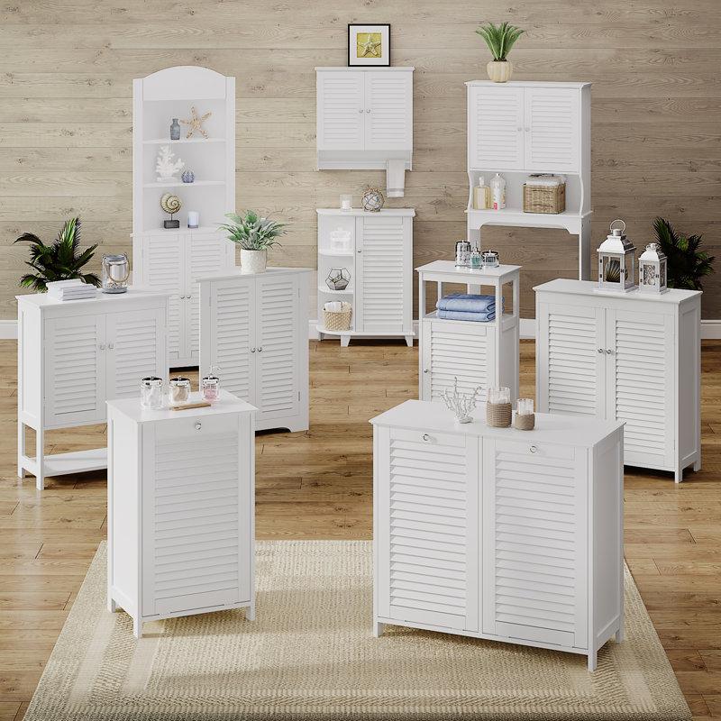 White Wood Composite Tilt-Out Laundry Hamper Cabinet with Cloth Bag