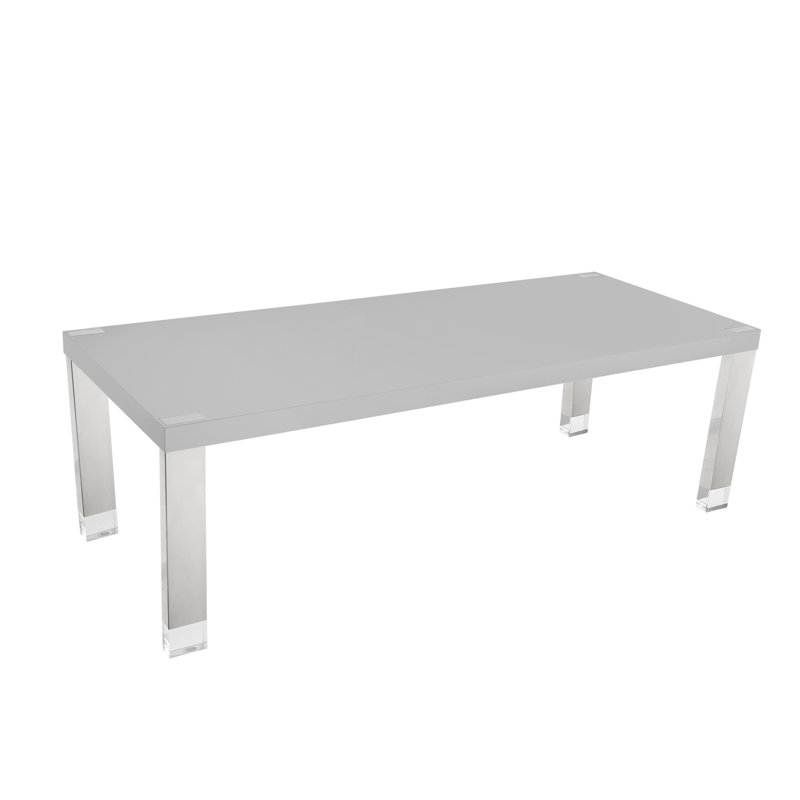Table de salle à manger avec pieds en acier inoxydable et embouts en acrylique, gris