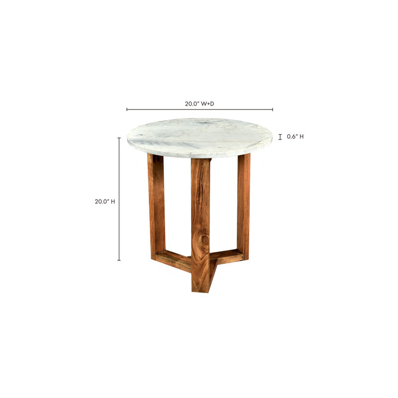 Round Marble and Acacia Wood Side Table
