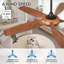 Ventilateur de plafond de 56 pouces à 5 pales en ABS avec ensemble de 3 lumières DEL de couleur, DC 6 vitesses, ventilateur de plafond à télécommande pour patio, salon, chambre à coucher, bureau, intérieur (noir mat + bois)