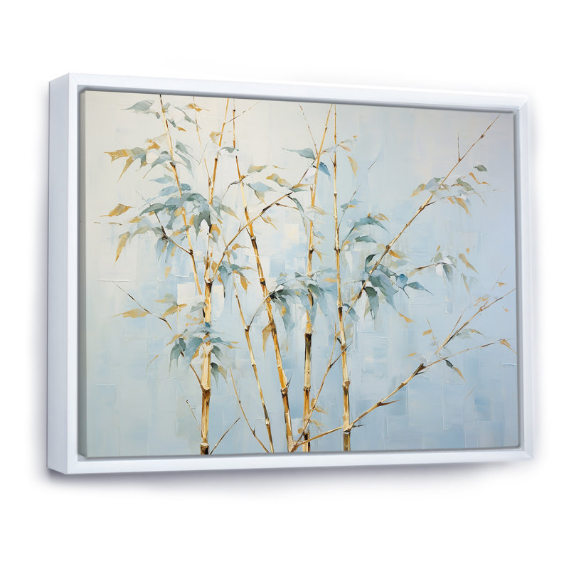 «Blue Zen Moment», art mural en bambou, Cadre flottant blanc, H 16 po x l 32 po x P 1 po