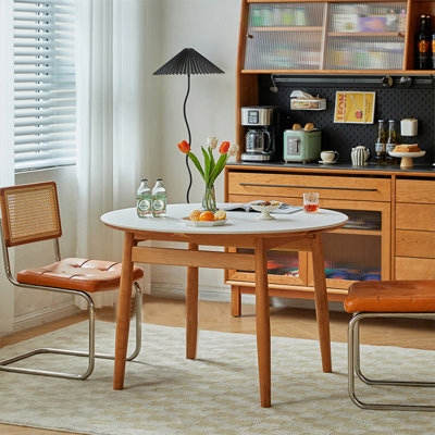 White Round  Sintered Stone tabletop with Solid Dining Table For Dining Room/Kitchen