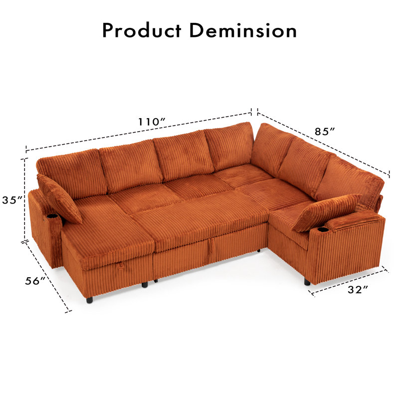 Canapé-lit modulaire Corduroy, Orange