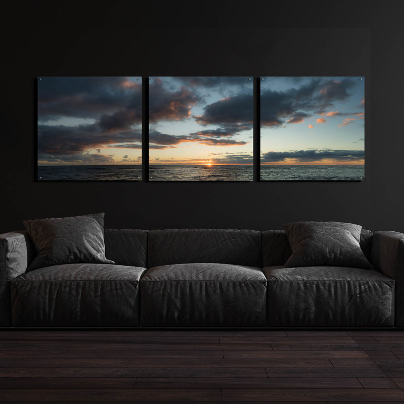 «Horizon Line» par Dennis Frates, ensemble de 3 pièces d'art mural en verre acrylique, H 36 po x l 108 po x P 0,2 po