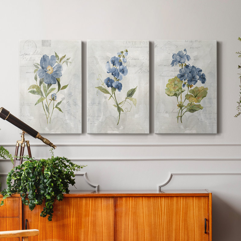 Blue Linen Geranium - ensemble de 3 reproductions sur toiles tendues, H 27 po x l 54 po x P 1 po