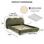 Lit olive contemporain, très grand lit oriental, revêtement en velours bouclé, bois d'hévéa massif et bois d'ingénierie, structure à profil bas, bois d'hévéa, lit pour chambre à coucher